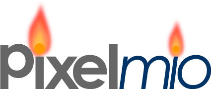 Pixelmio cumple dos años logo de pixelmio con 2 velas